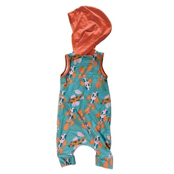 RAGS Orange Blue Koi Fish Hooded Tank Sleeveless Stretchy Romper sz 6-12 months - Picture 6 of 8